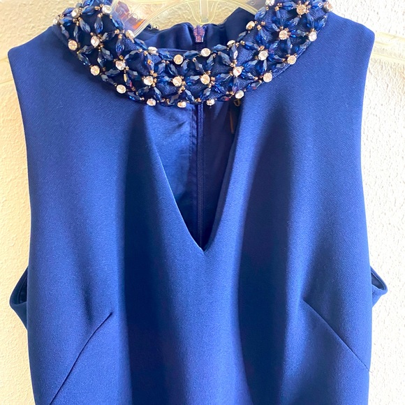 Navy Cocktail Dress with Jeweled Neck - Picture 8 of 14